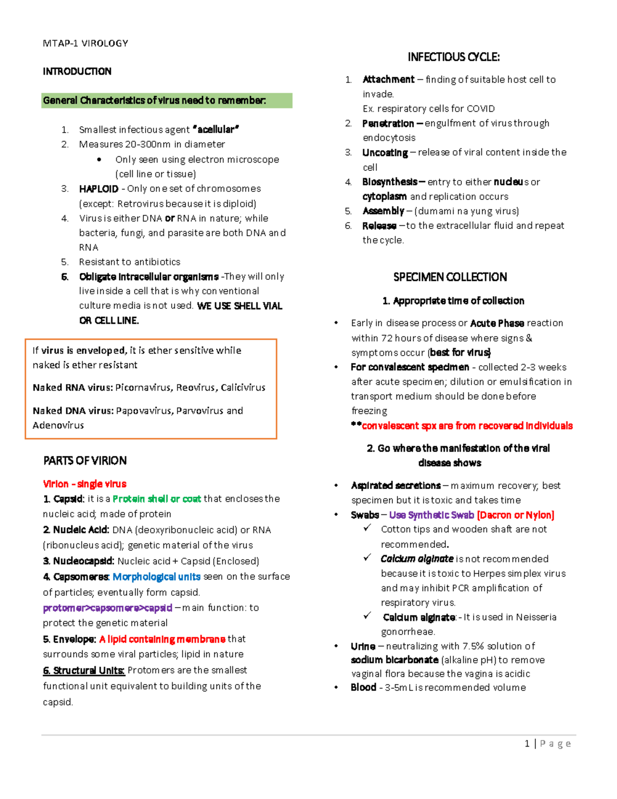 Virology lectures notes - INTRODUCTION General Characteristics of virus ...