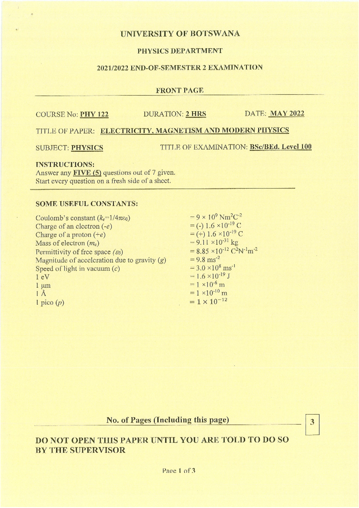 PHY122 May 2022 Exam - Past Paper Questions & Solutions - Studocu