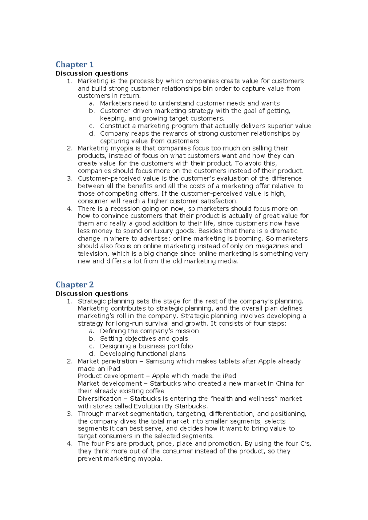 Summary of Principles of Marketing (MKT 101) - Key Concepts from Kotler ...
