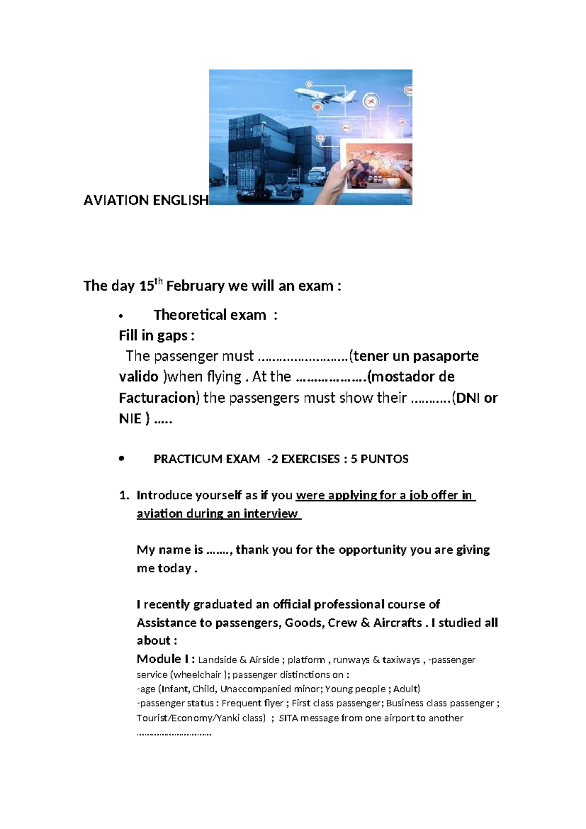 Aviation English: Theoretical Exam & Practicum Exercises (AVIATION 101 ...