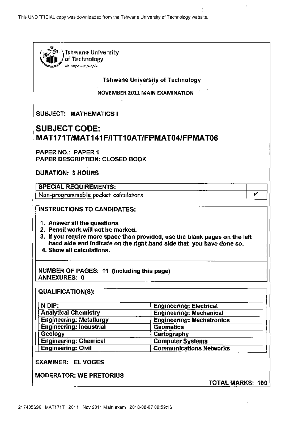 Math Nov Main 2011 - This UNOFFICIAL copy was downloaded from the ...