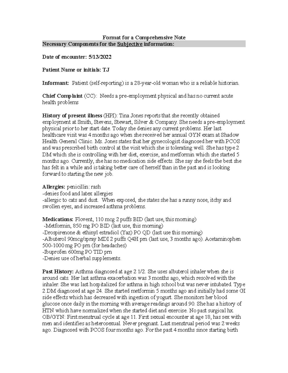 NURS550 - Comprehensive Note Template REV2022 - Format for a ...