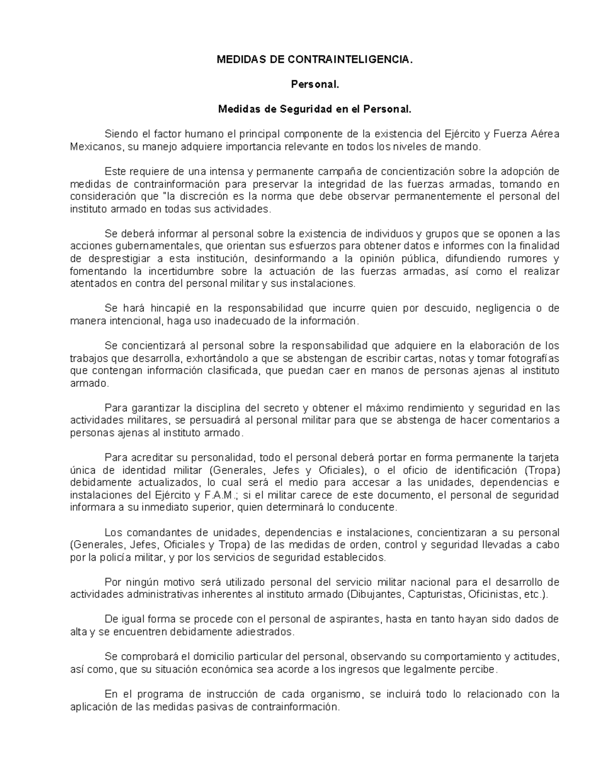 P.S.O. Medidas de Contrainteligencia y Seguridad Documental Tomo V - Document Preview