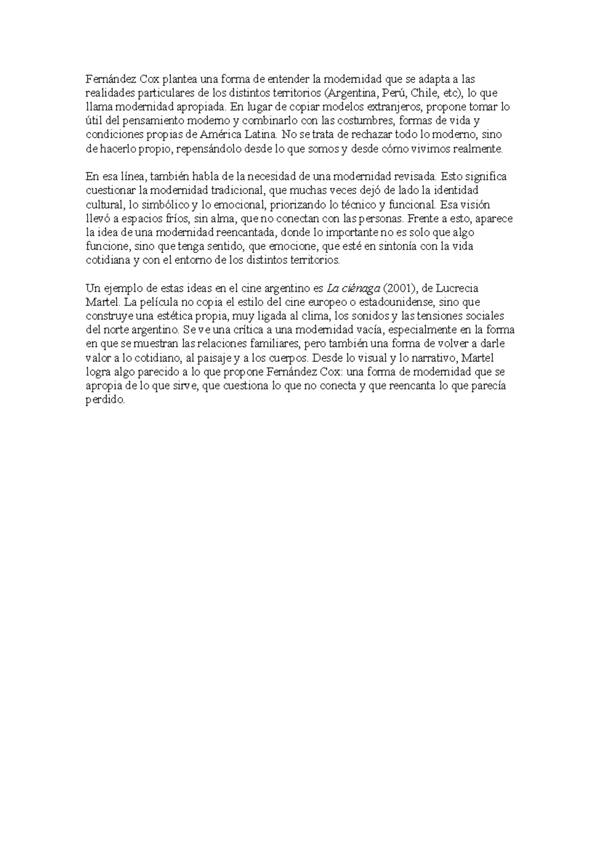 Tpa TP 4 - Modernidad Apropiada y Reencantada en el Cine Argentino ...