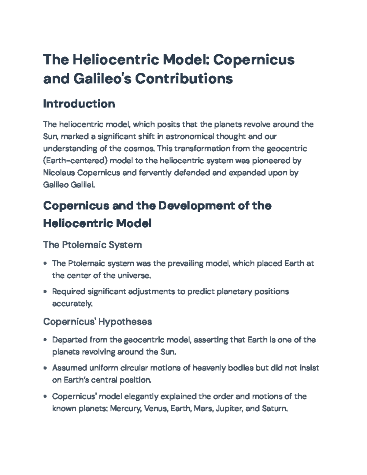 The Heliocentric Model: Copernicus & Galileo's Contributions (ASTR 101 ...