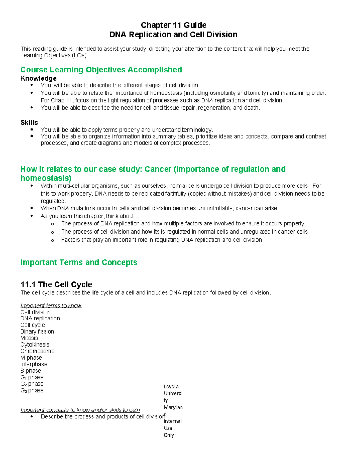 Final Exam Review Notes for Course Code XYZ123 - Loyola Universi ty ...