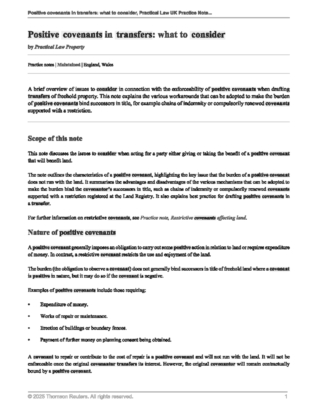 Positive Covenants in Transfers: Key Considerations for Practice Note ...