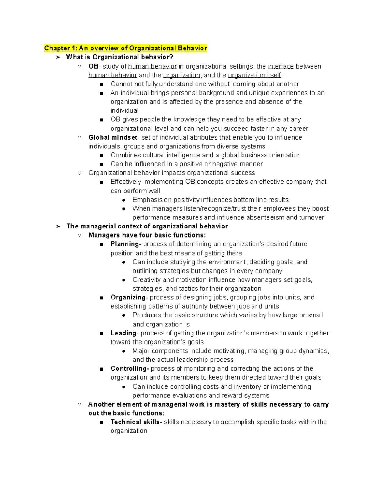 BUAD Ch. 1 Textbook Notes - Chapter 1: An overview of Organizational ...
