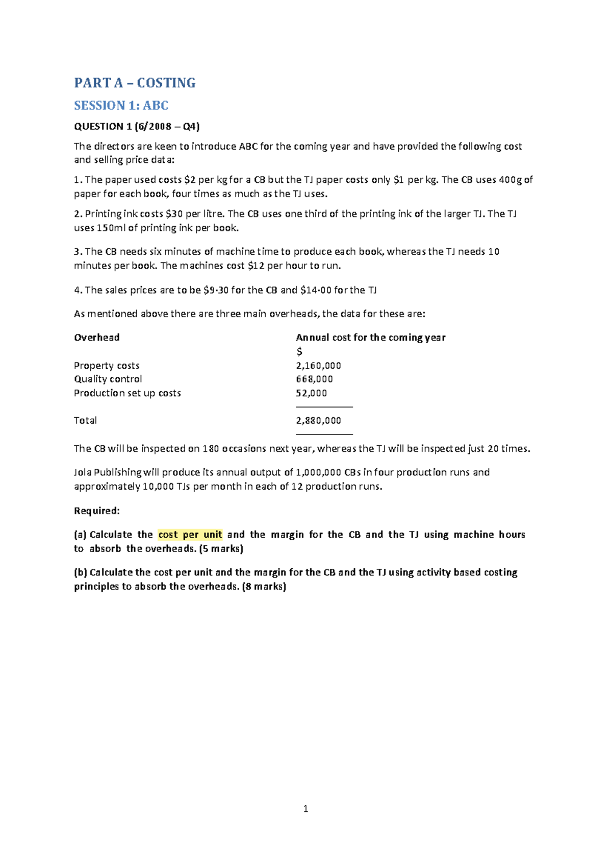 ACCA F5 - Costing Techniques and Decision Making Question Bank - Studocu