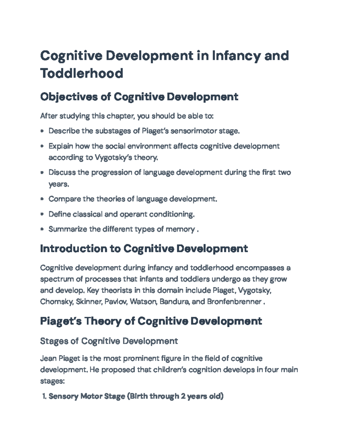 Cognitive Development in Infancy and Toddlerhood: Key Theories and ...