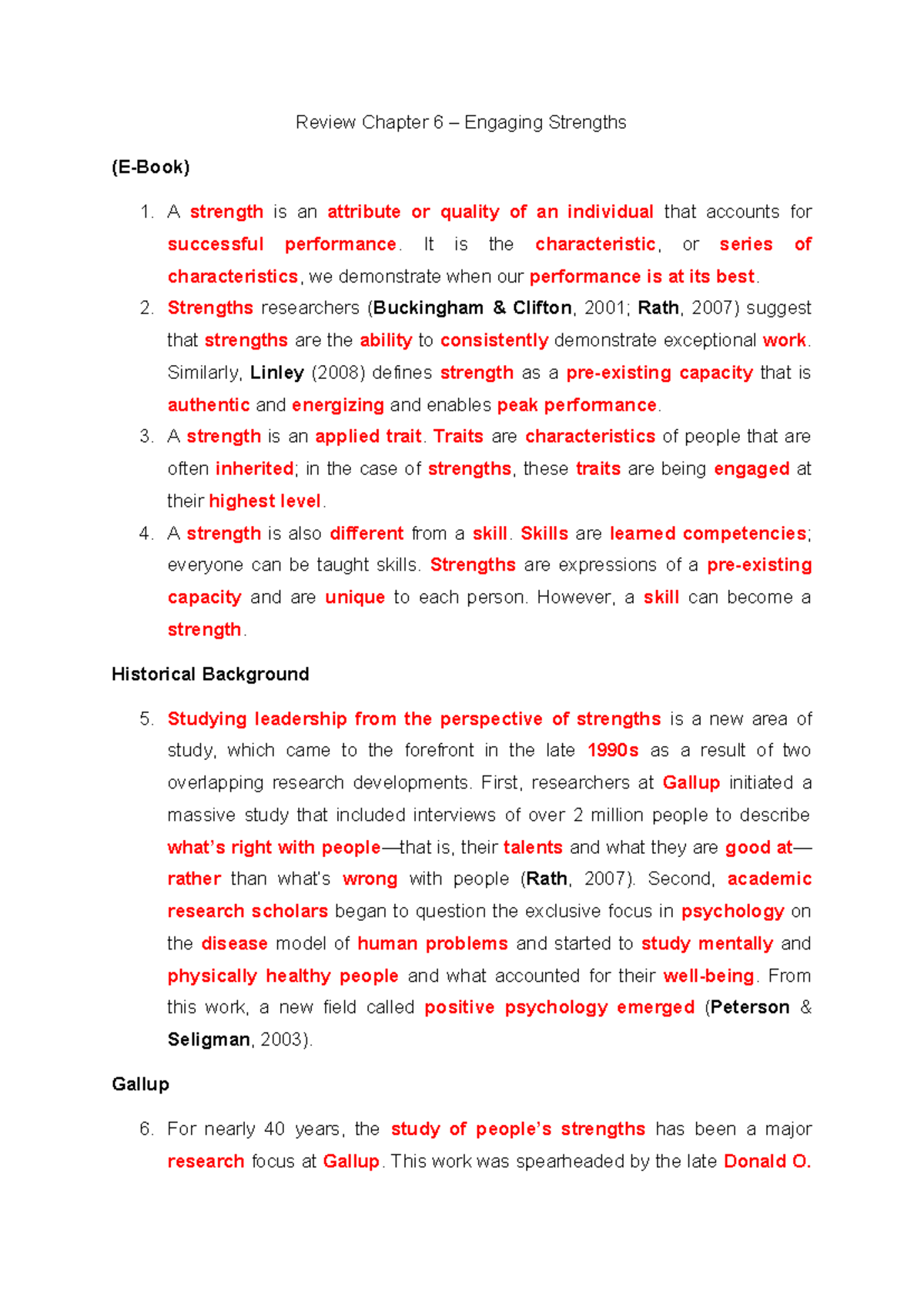 Review of Chapter 6: Engaging Strengths and Their Applications - Studocu