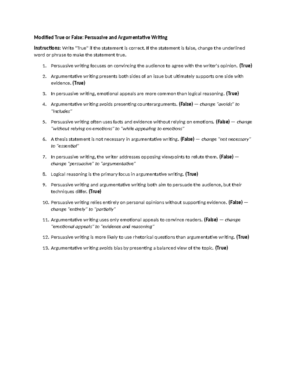 ENG 101: Modified True or False on Persuasive & Argumentative Writing ...