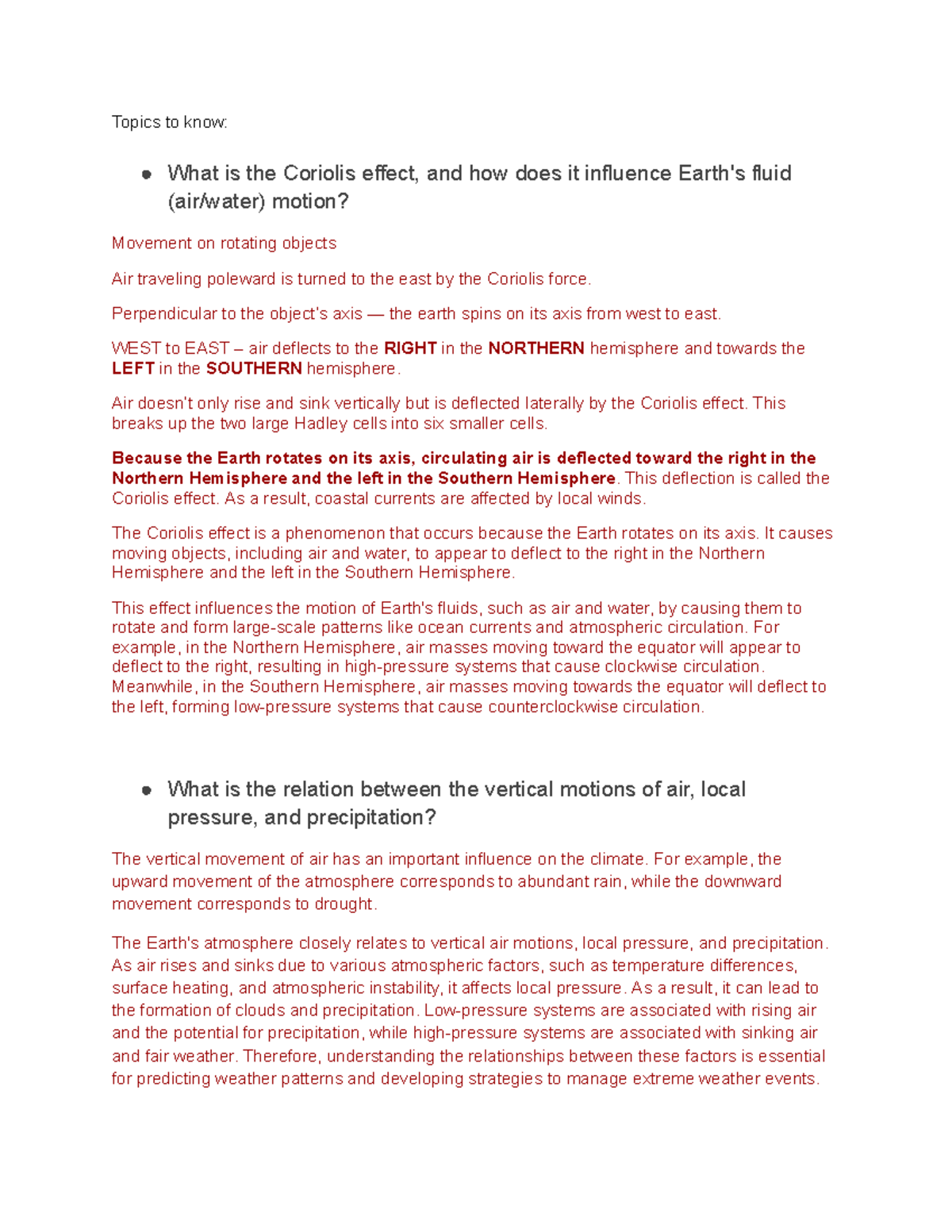 EE107 Exam 2 Study Sheet: Coriolis Effect to Ocean Currents - Studocu