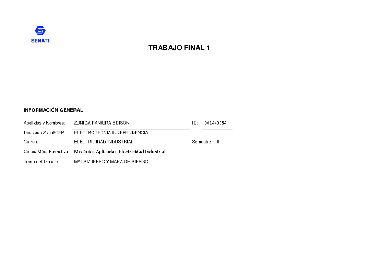 Matriz IPERC y Mapa de Riesgo en Electricidad Industrial - Sem II - Document Preview