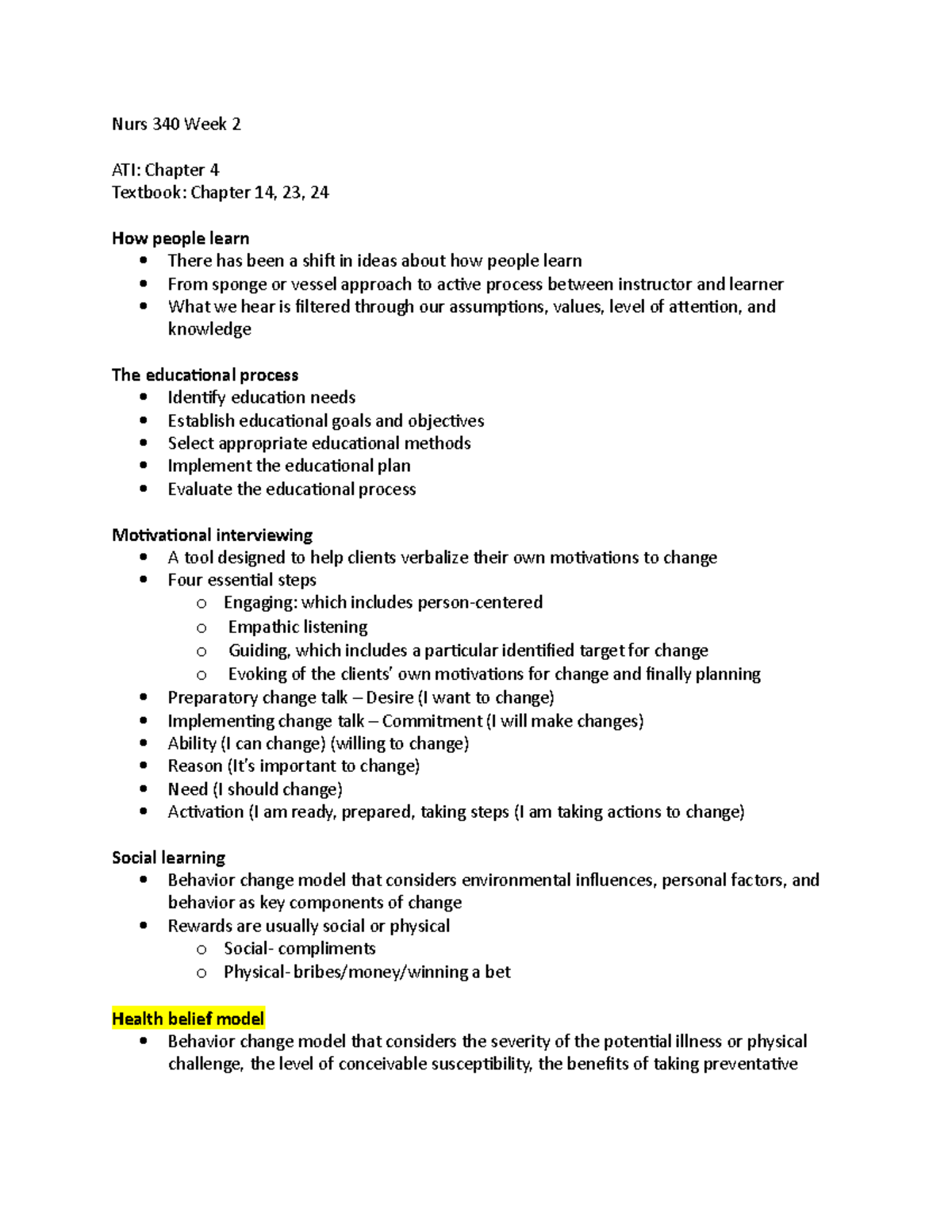 Nurs 340 Week 2 - Lecture Notes on Learning and Vulnerable Populations ...
