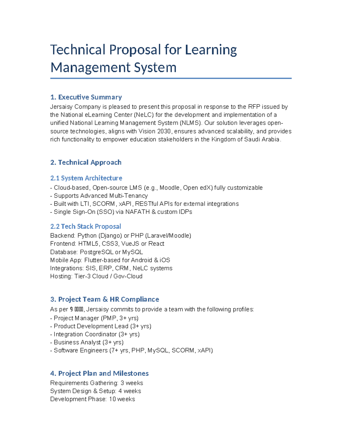 Jersaisy LMS Technical Proposal for NeLC RFP Submission - Studocu