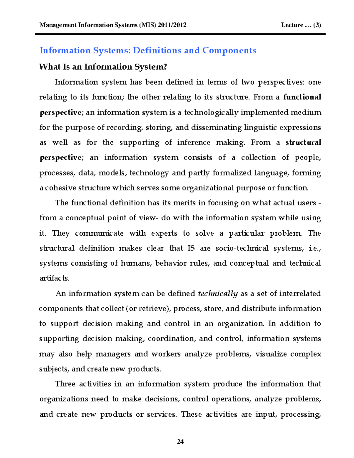 MIS Lecture (3): Understanding Information Systems and Their Components ...