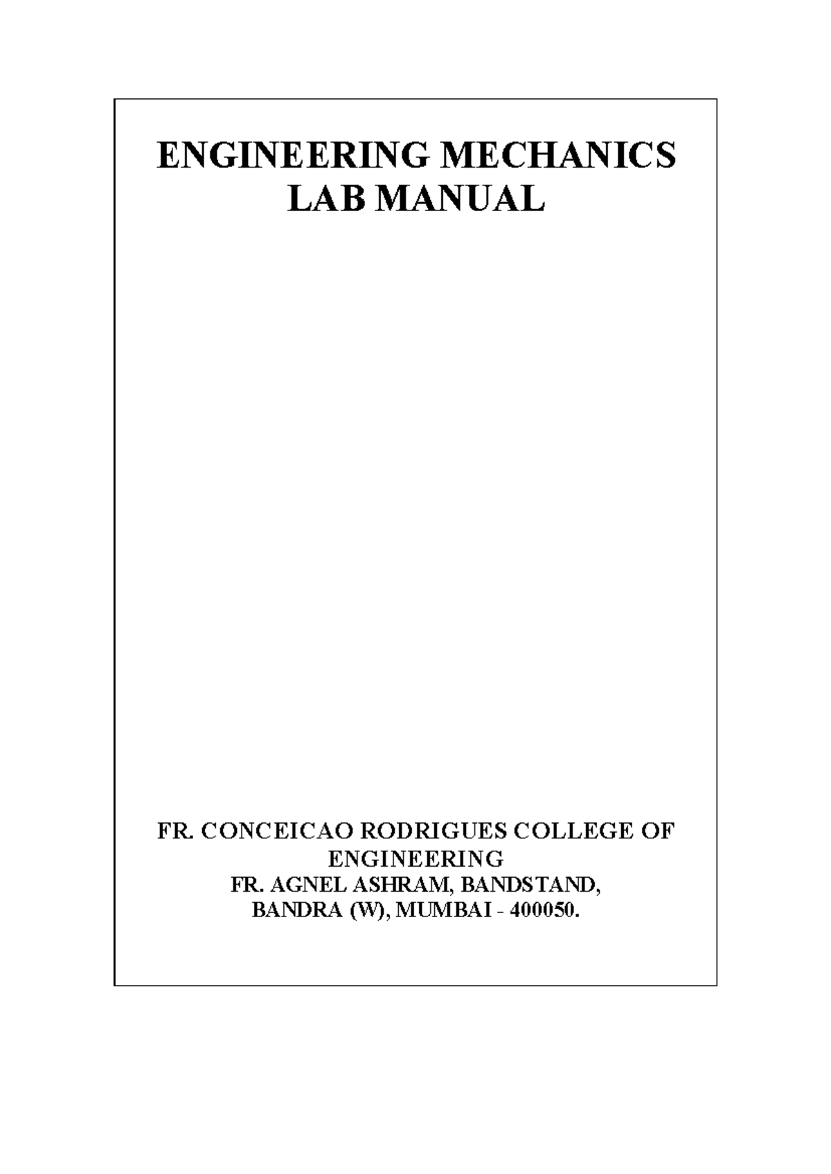 Engineering Mechanics Lab Manual: Experiments & Procedures - Studocu