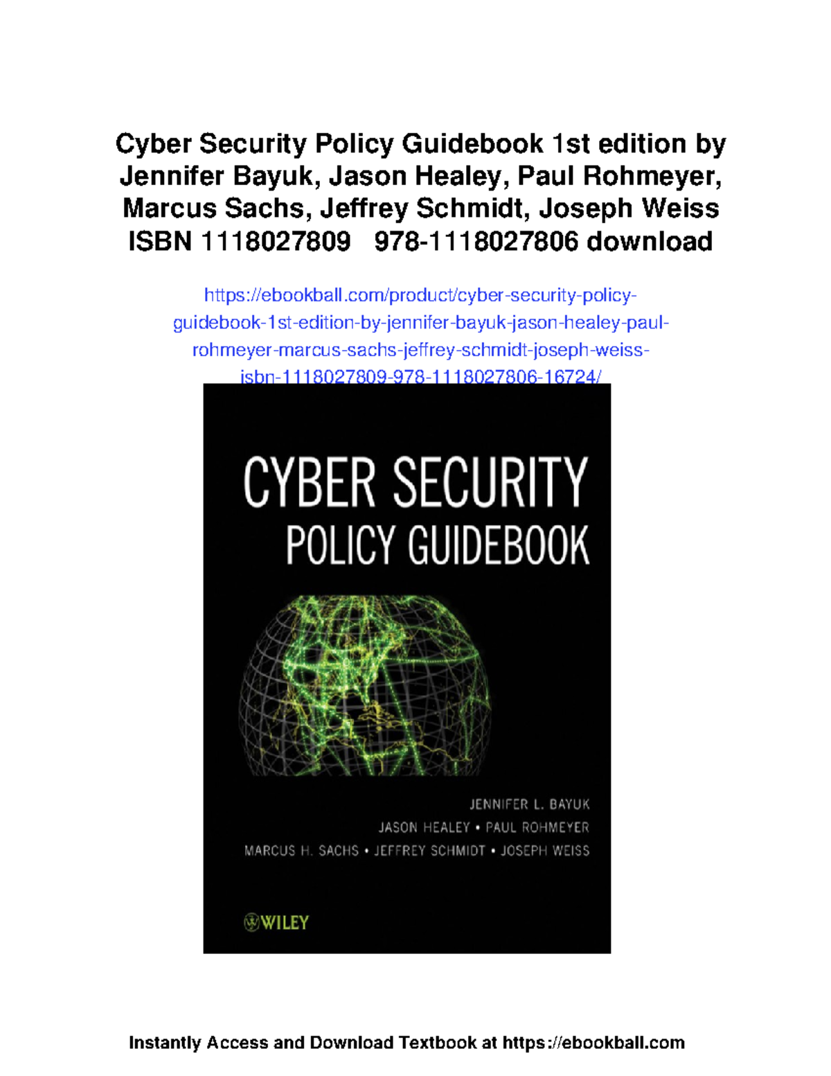 Cyber Security Policy Guidebook (1st Ed.) by Bayuk & Healey - Studocu