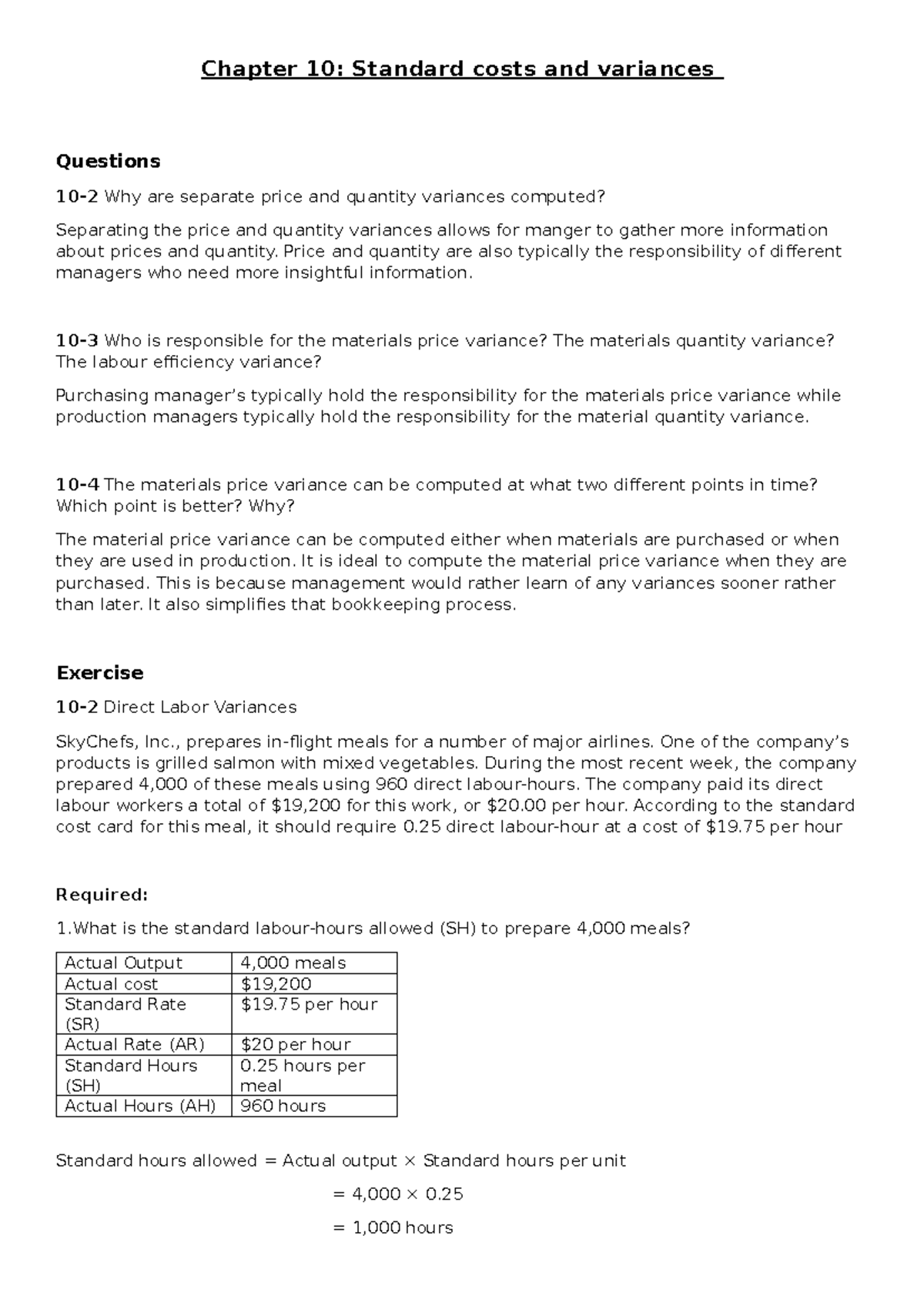 Portfolio 9 - Chapter 10: Standard Costs & Variances Analysis - Studocu