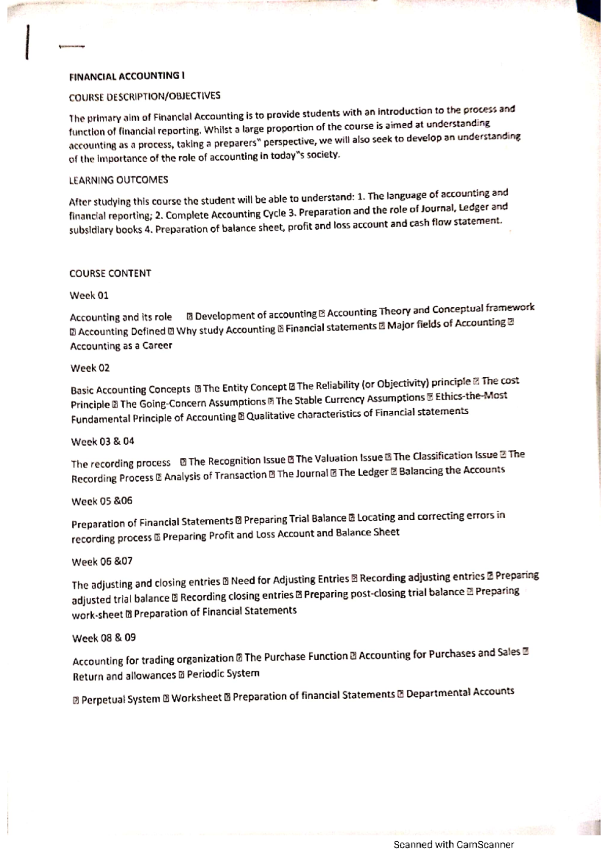 Accounting course outline - Financial Accounting I - Studocu