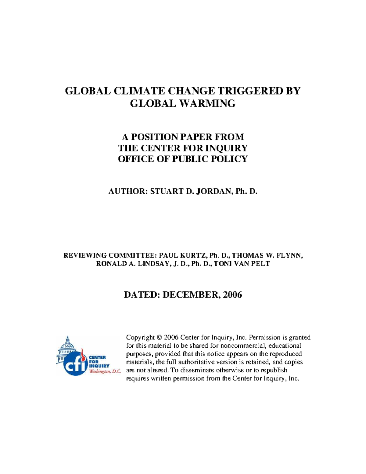 GLOBAL CLIMATE CHANGE AND WARMING: A POSITION PAPER (2006) - Studocu