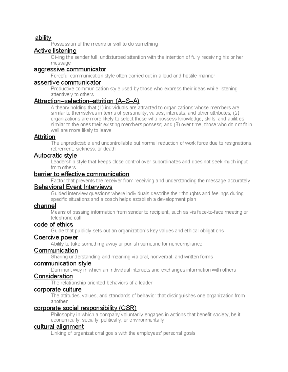 D072 -Vocab - ability Possession of the means or skill to do something ...
