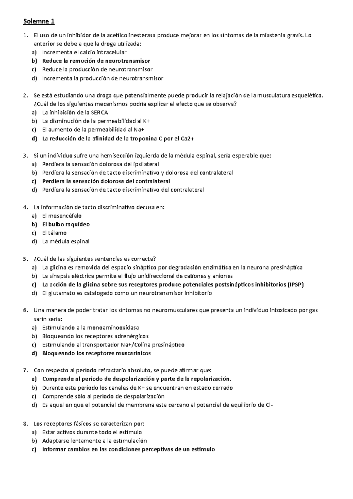 Solemn 1, 2 y 3 de Fisiología: Exámenes de Respuesta Múltiple - Document Preview