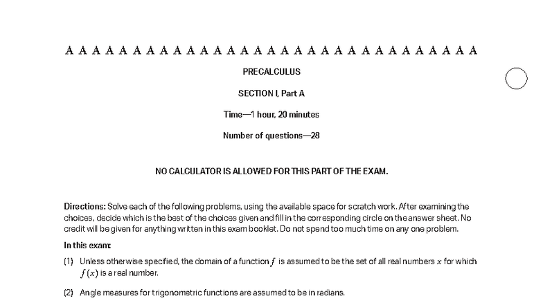 AP Precalculus Practice Test MCQ | No Calculator | Study Guide - Studocu