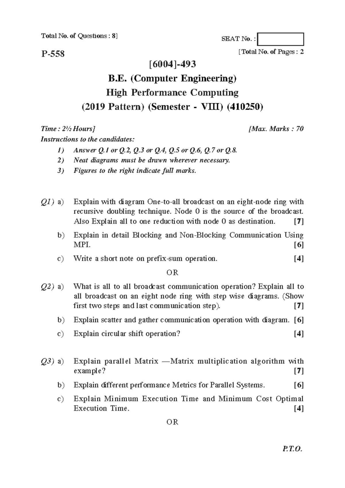 B.E. (Comp Engg) High Perf Computing Endsem Exam Papers (410250) - Studocu