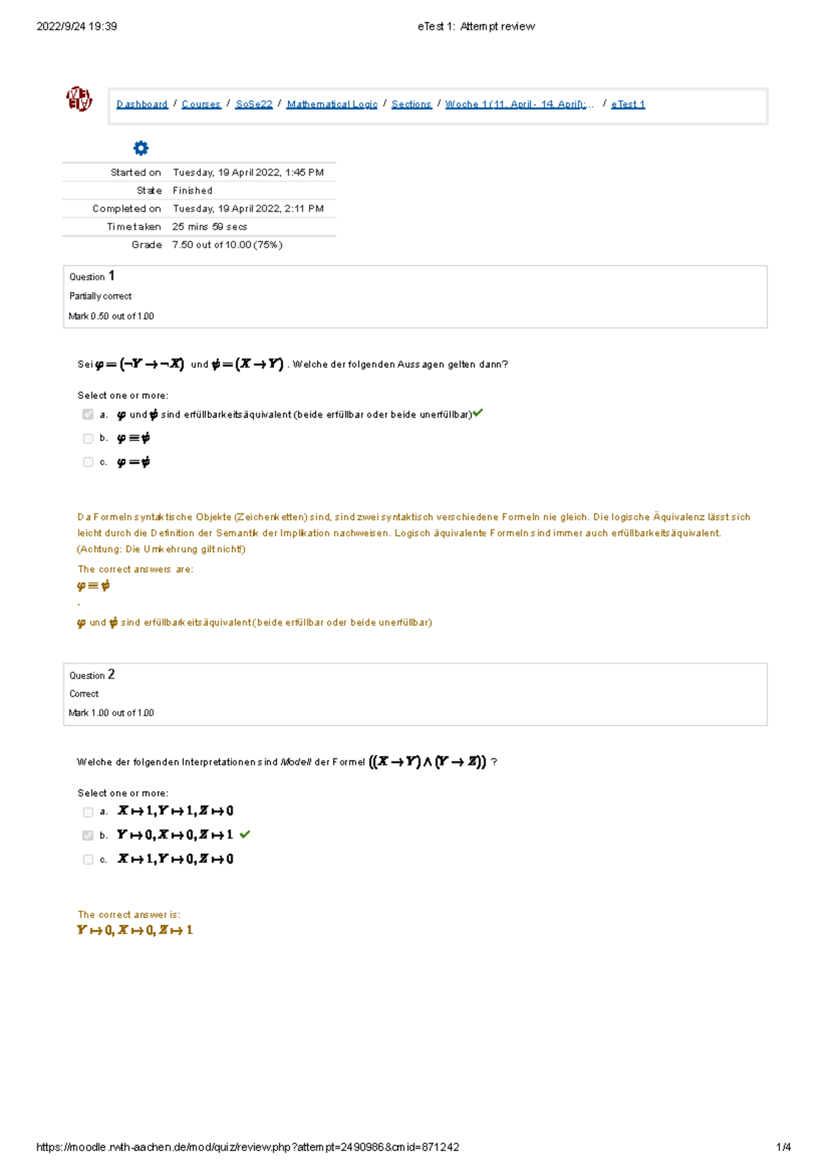 E Test 1 Attempt review - E Test - Dashboard / Courses / SoSe22 ...