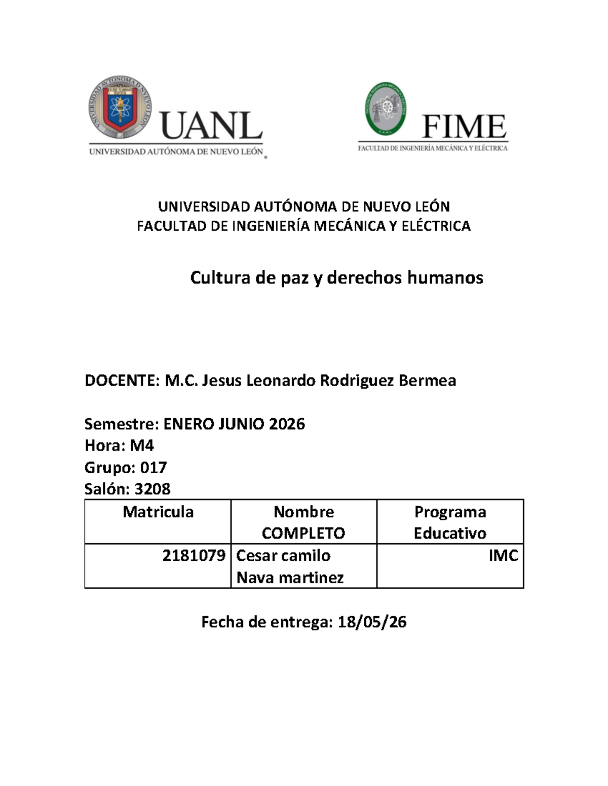 Cultura de Paz y Derechos Humanos - IMC 2181079 - Studocu