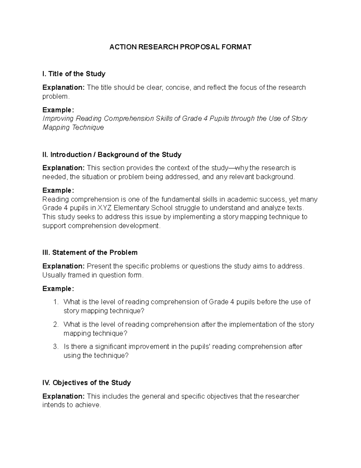 Action Research Proposal Format: Improving Reading Comprehension in ...