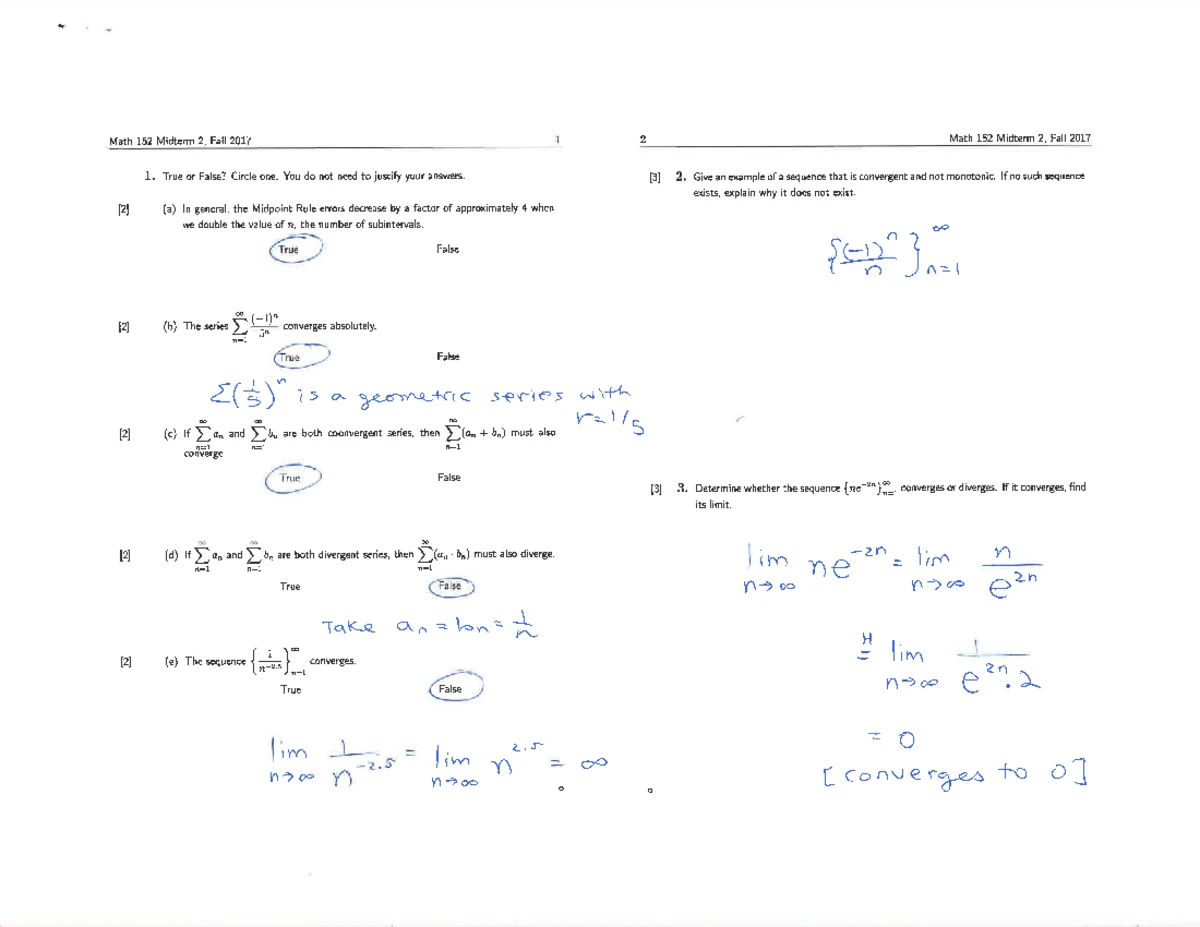 Math152 Midterm 2 Exam Instructions and Questions Guide - Studocu