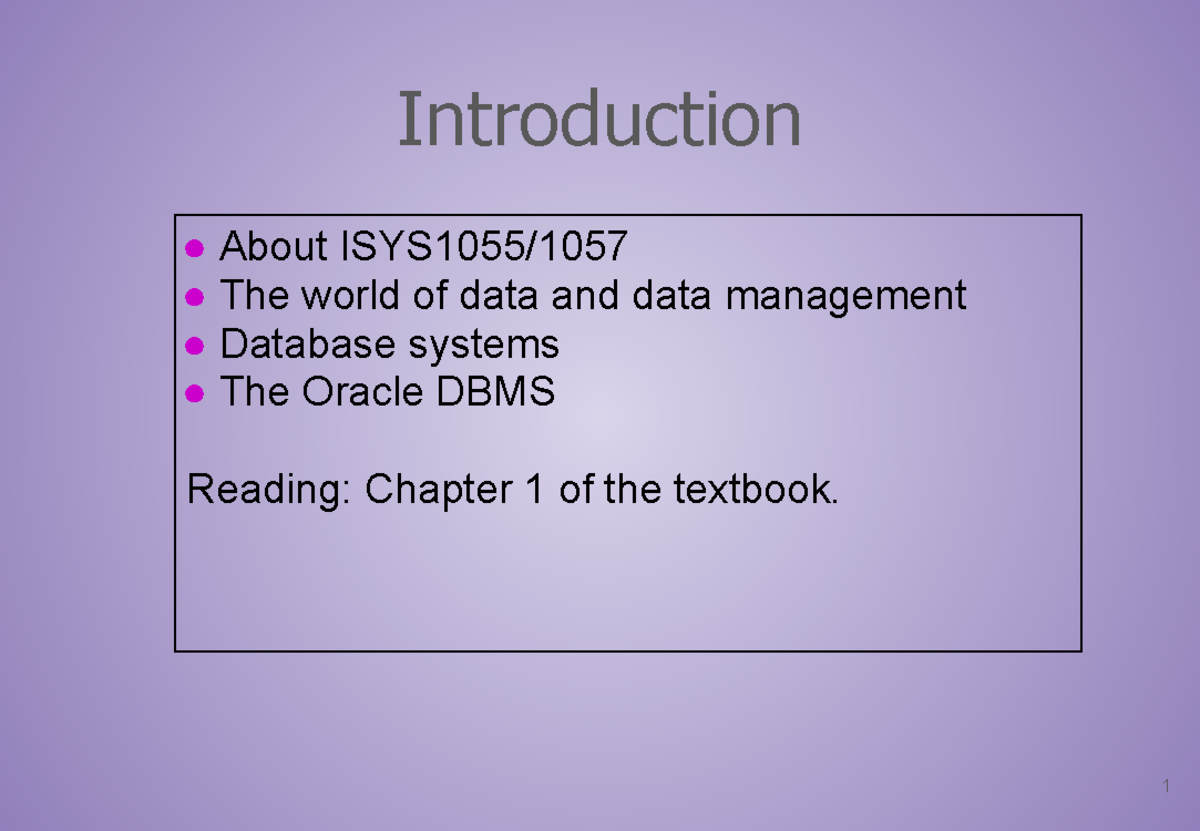 ISYS1055/1057 Lecture 1: Introduction to Data Management and DBMS - Studocu