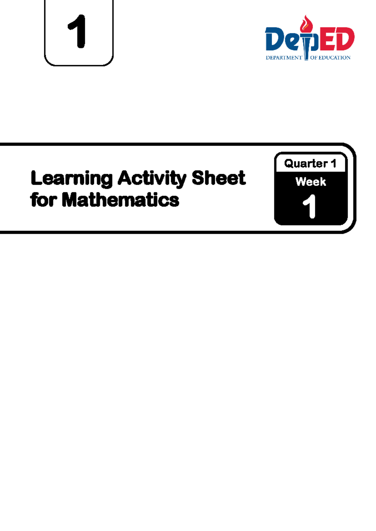 Learning Activity Sheet (LAS) Math 1 Q1 Wk 1 - Studocu