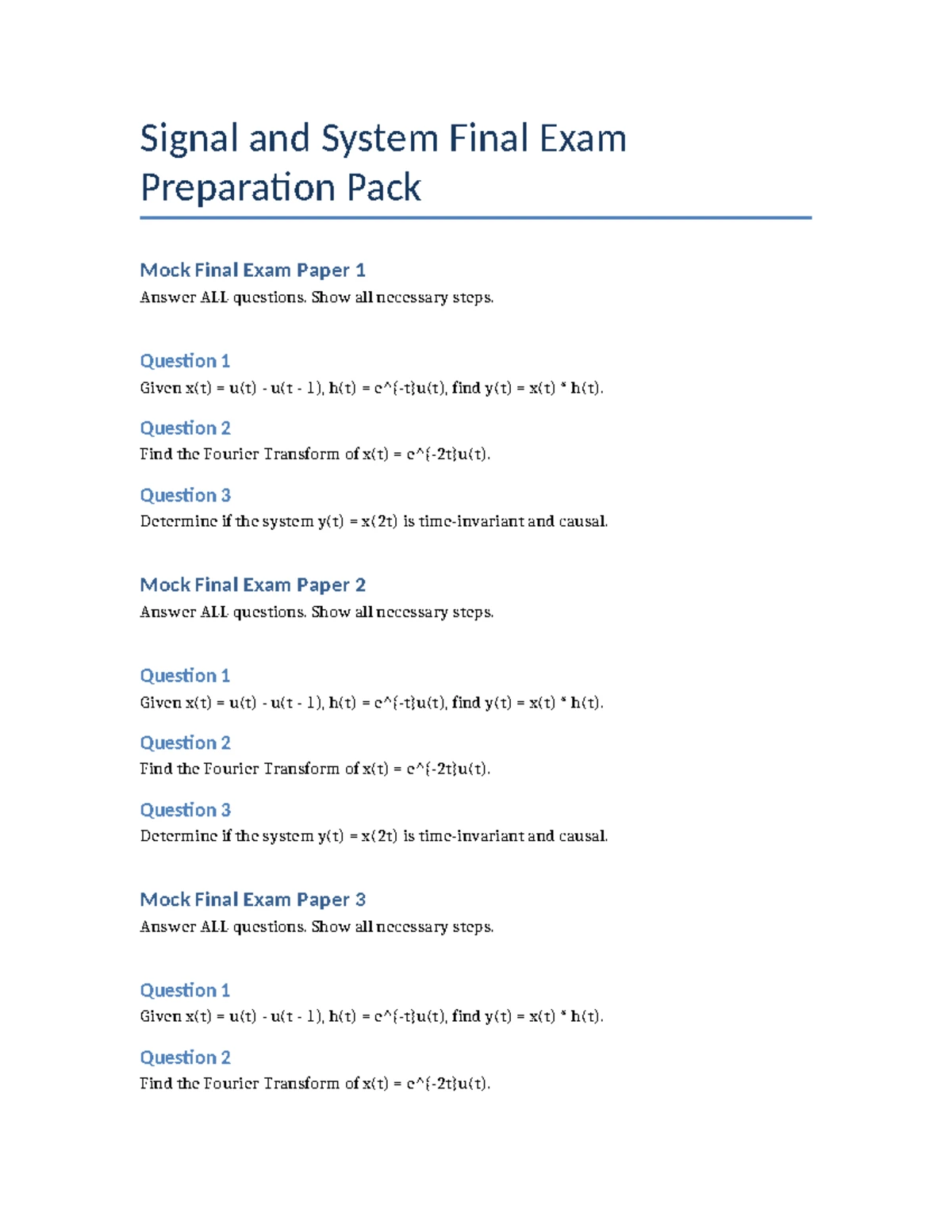 Signal and System Final Exam Solutions (UTM Format) - Studocu
