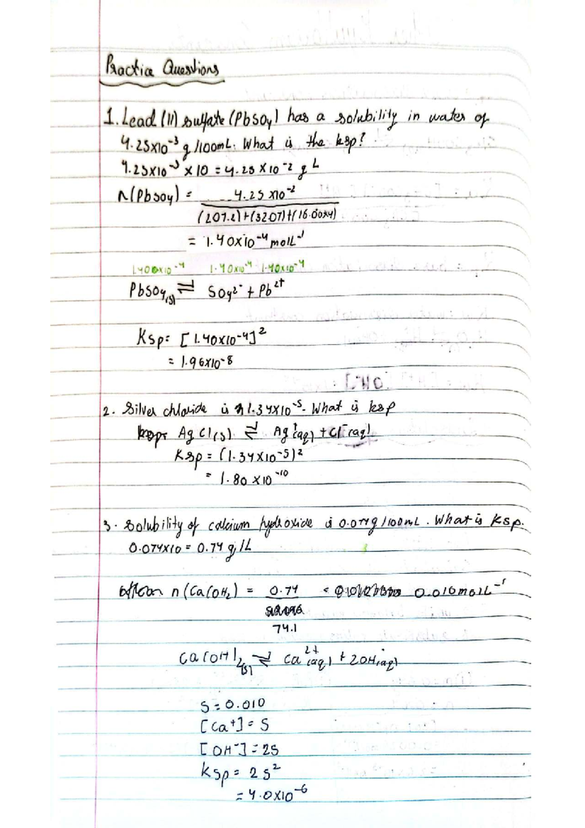 KSP and Solubility: Practice Questions for Chemistry 101 - Studocu