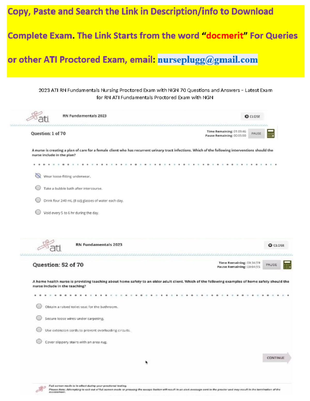 2023 ATI RN Fundamentals Nursing Proctored Exam with NGN: 70 Q&A Guide ...