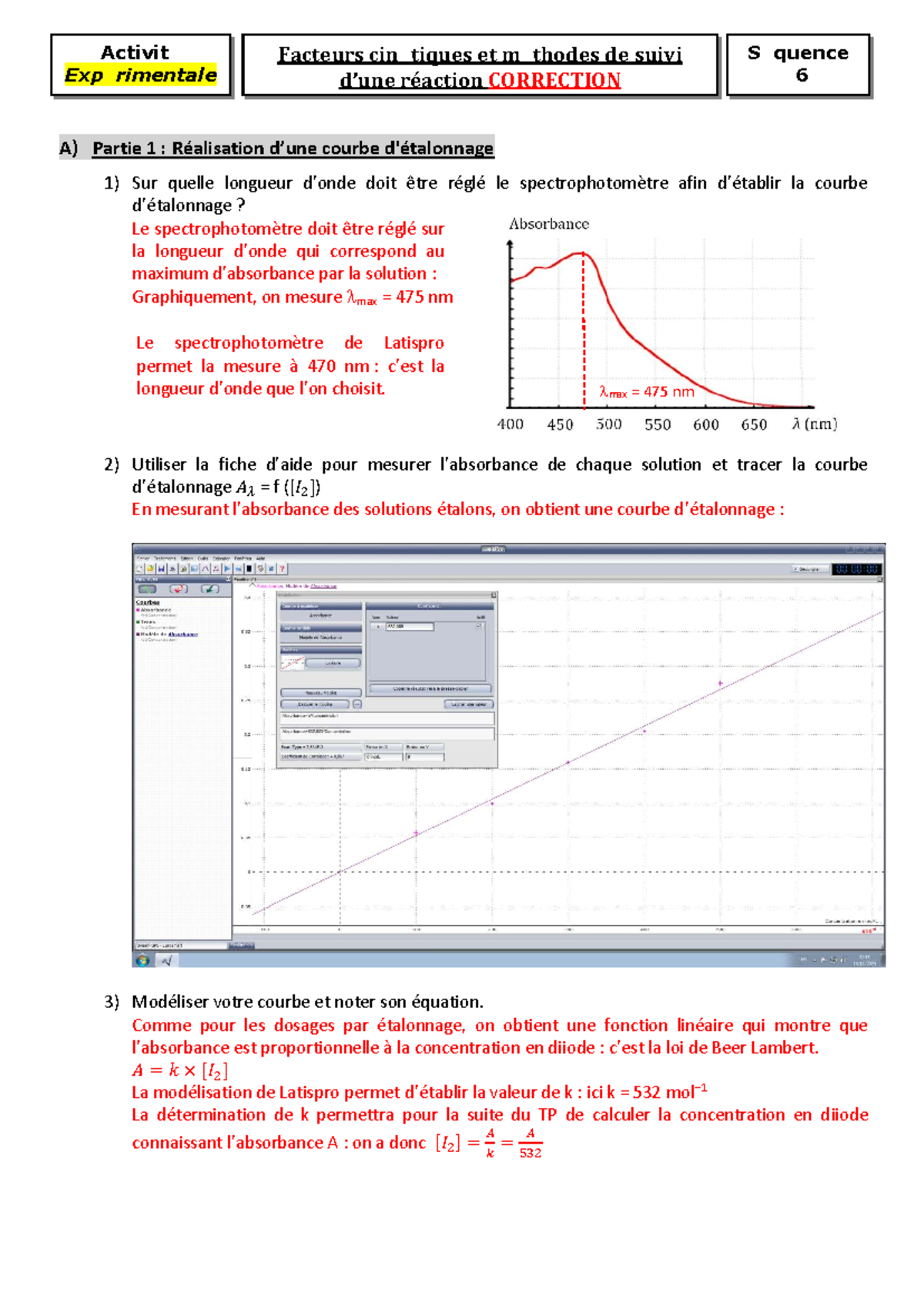 Activité Expérimentale : Suivi Cinétique d'une Réaction - Correction ...