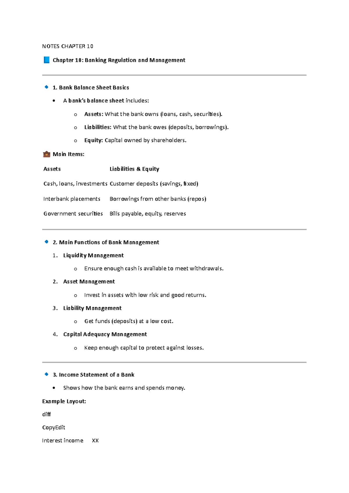 Banking Regulation & Management Notes (Course Code: FIN 101) - Studocu