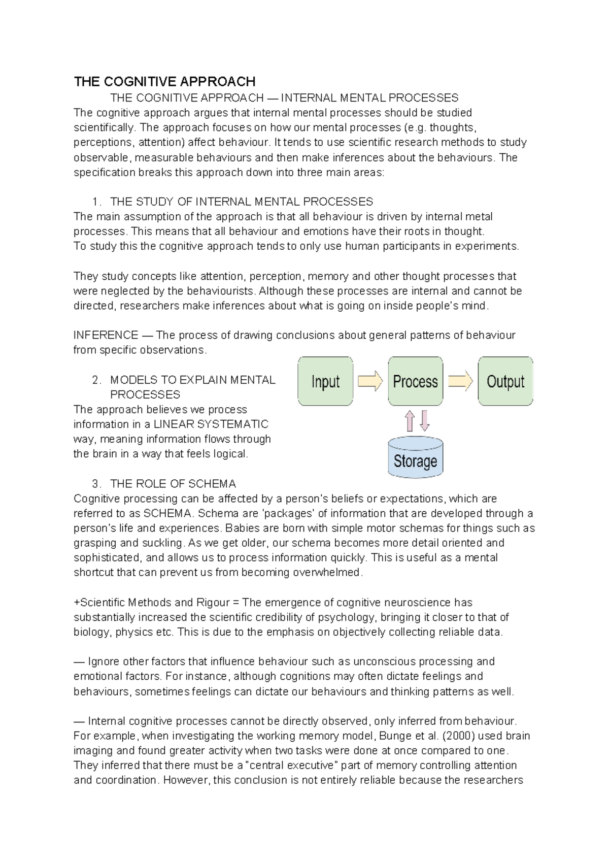 Cognitive Approach: Internal Mental Processes Overview - Studocu