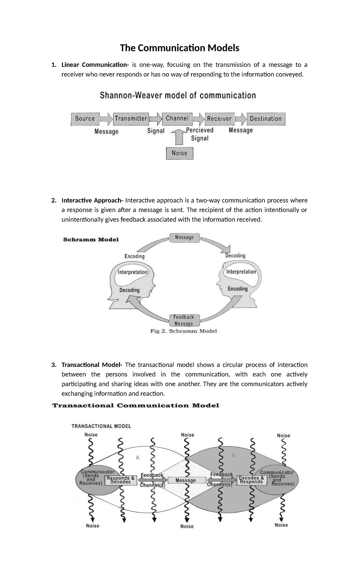 Communication Models: Linear, Interactive, and Transactional - Studocu