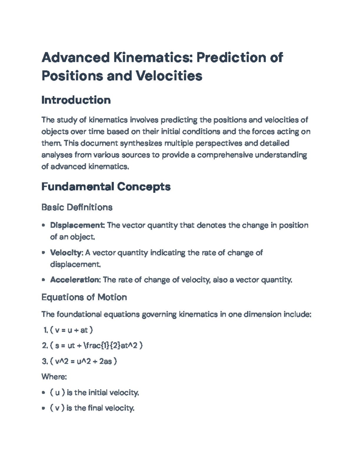 Advanced Kinematics: Analyzing Positions and Velocities in Motion ...