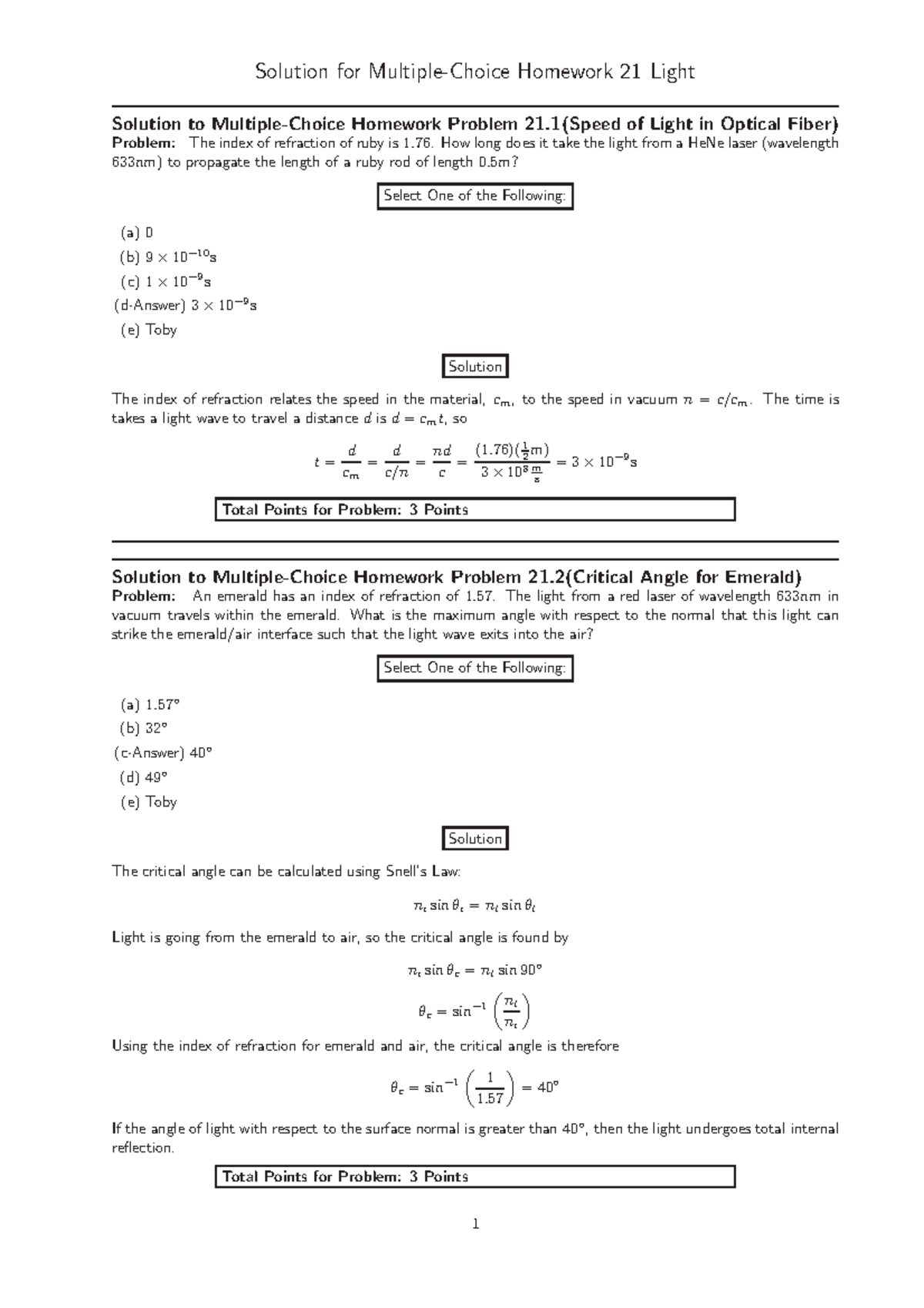Homework Solutions for PHYS 101 - Problem Set 21 - Studocu