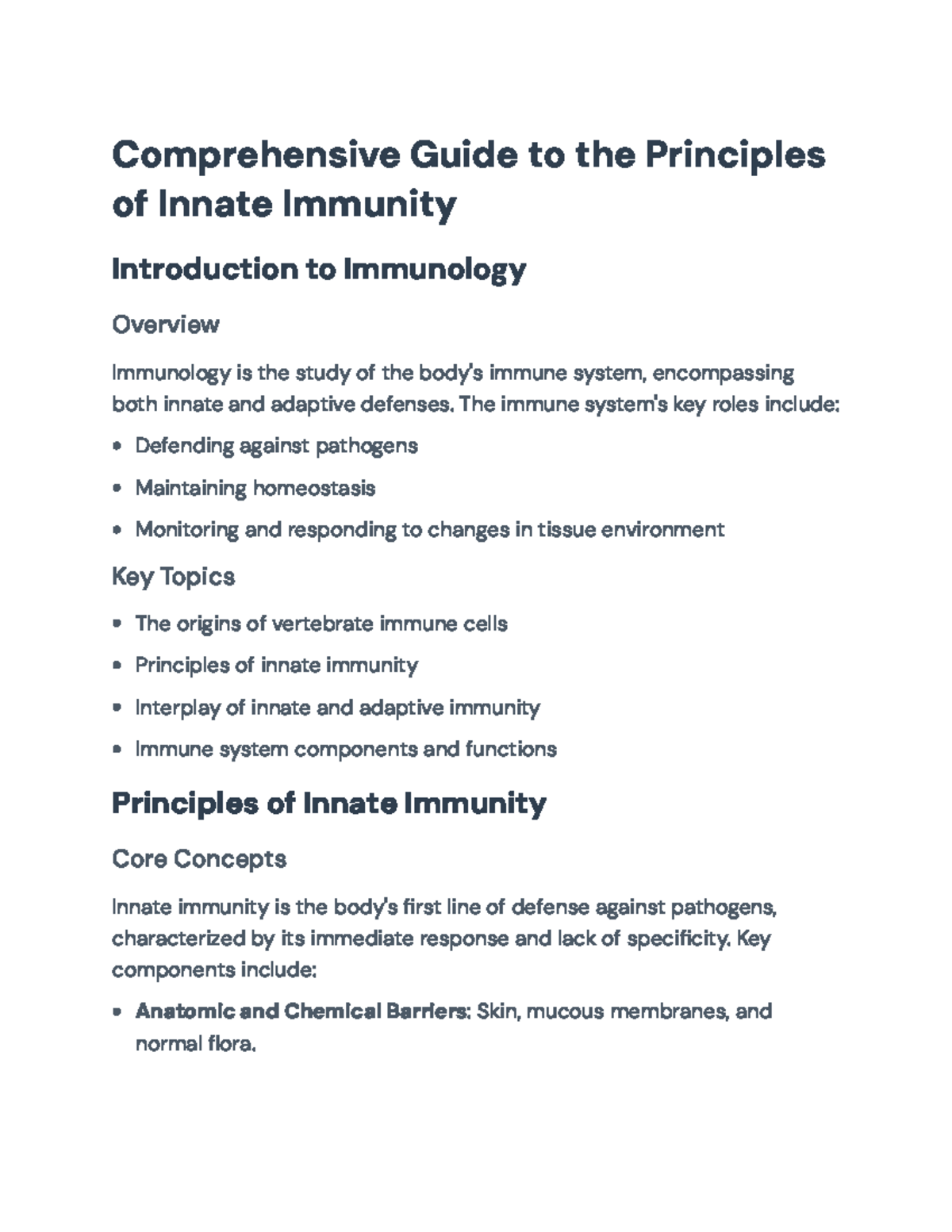 Principles of Innate Immunity: Key Concepts and Mechanisms in ...