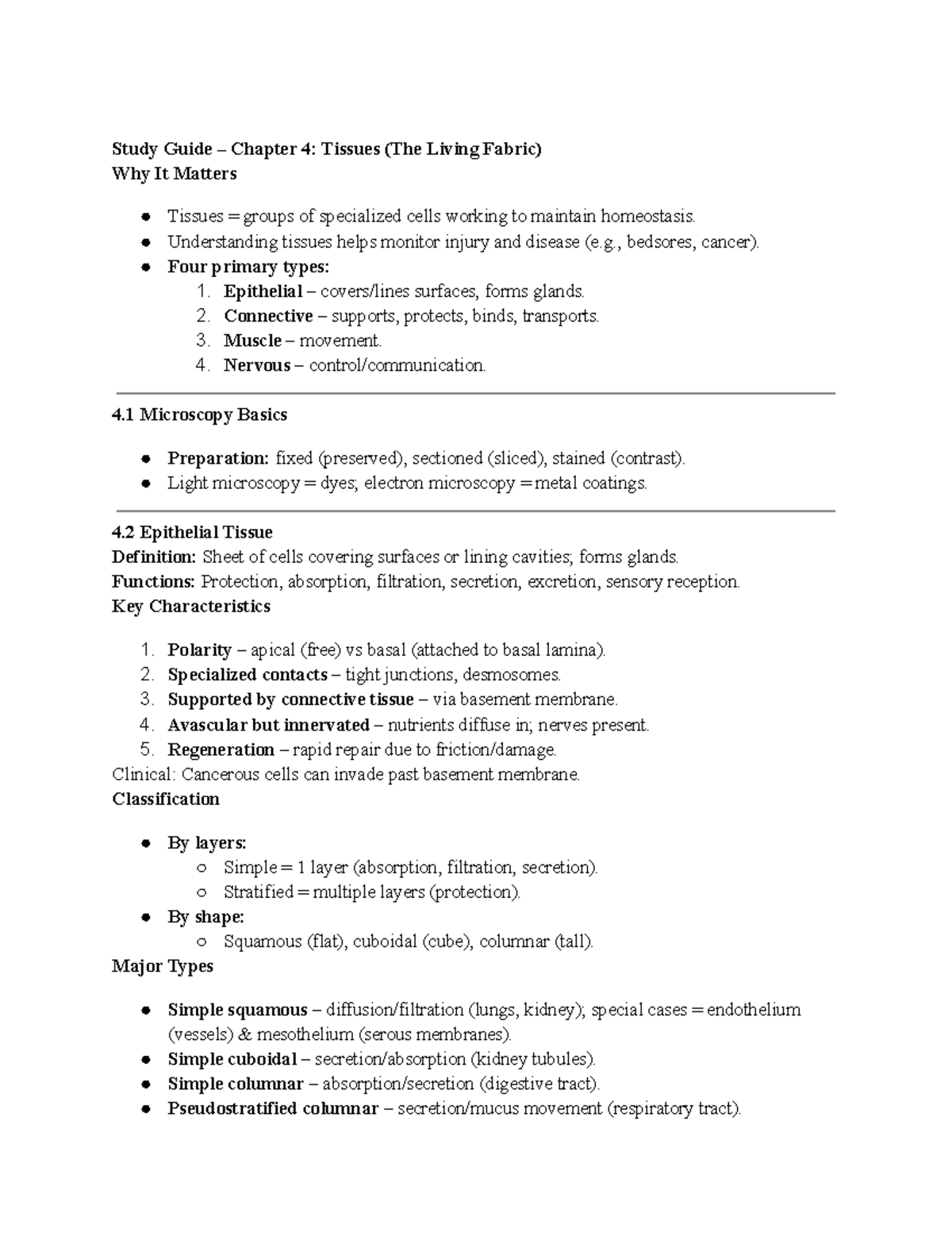 Study Guide CH 4: Tissues (The Living Fabric) Overview and Key Concepts ...