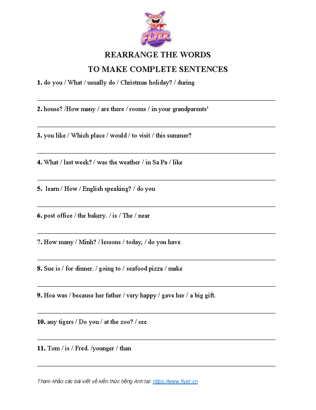 English Sentences Rearrangement Practice - Exercise Notes - Studocu