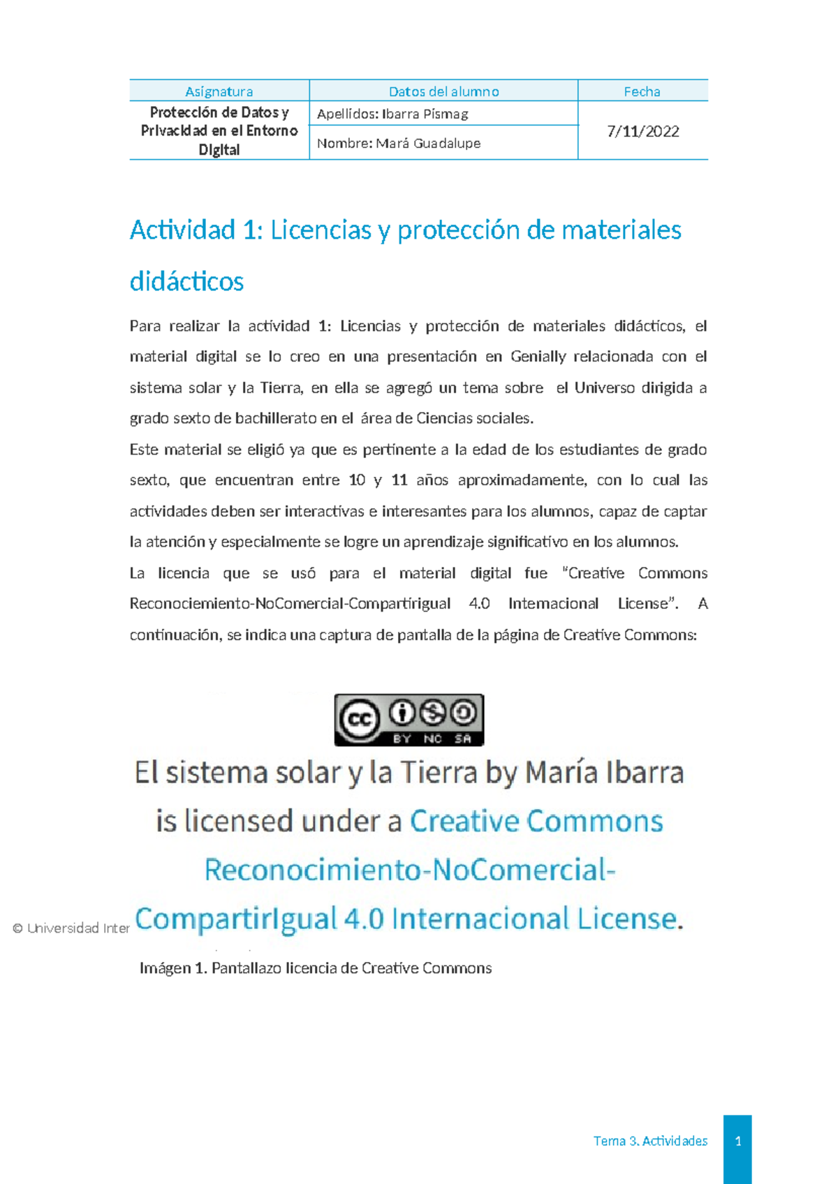 Actividad 1: Licencias y Protección de Materiales Didácticos - UNIR - Document Preview