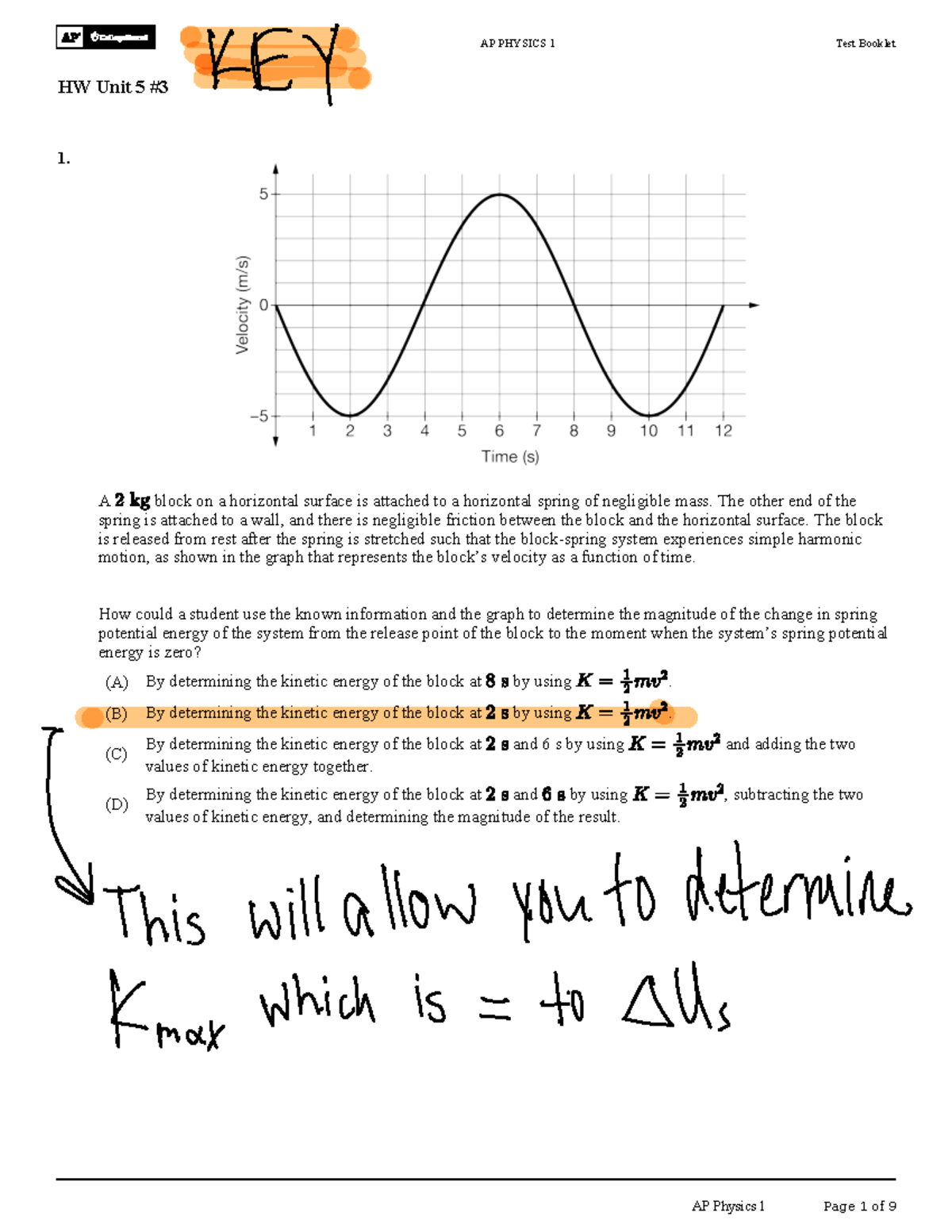 HW Unit 5 KEY AP PHYSICS 1 Test Booklet - Simple Harmonic Motion ...